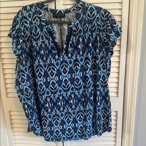 Lane Bryant Blue Blouse Ruffled Sleeves with Mandarin Collar Plus Size